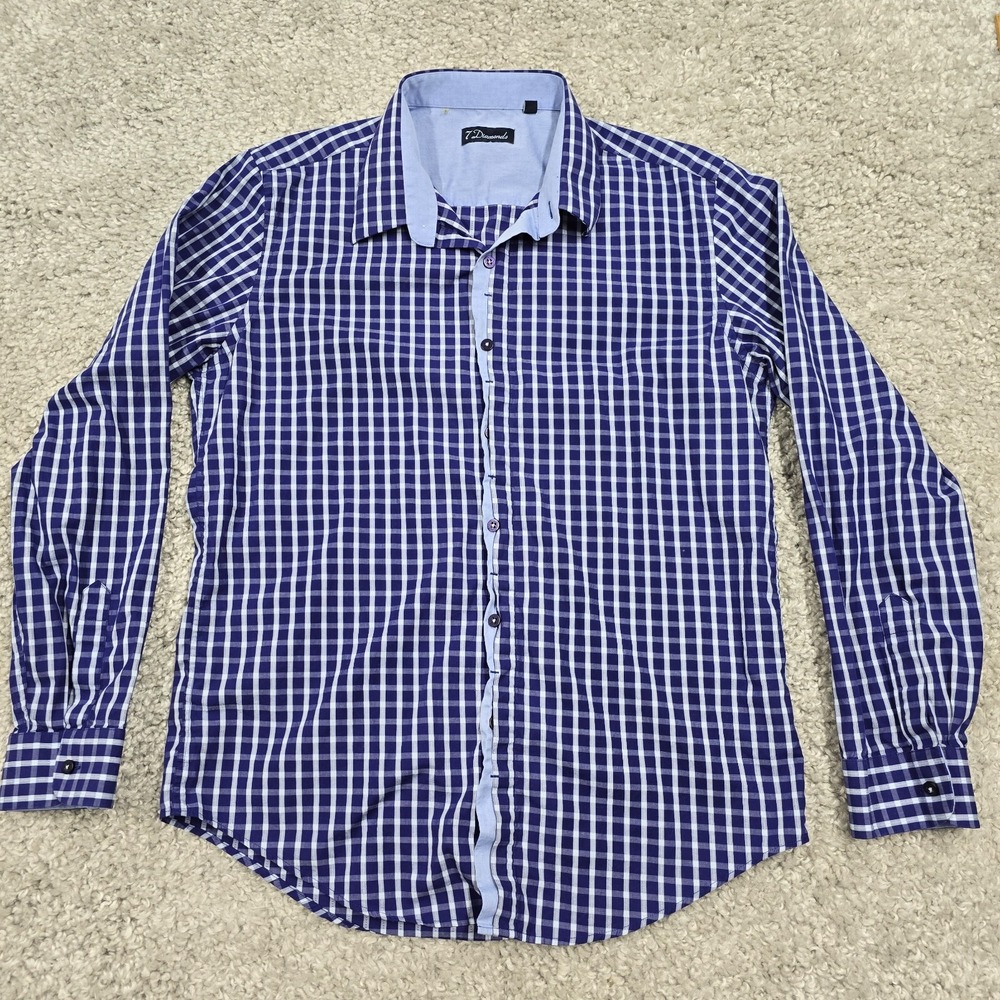 7 Diamonds Mens Button Up Shirt Purple Plaid Long Sleeve Size Large Casual